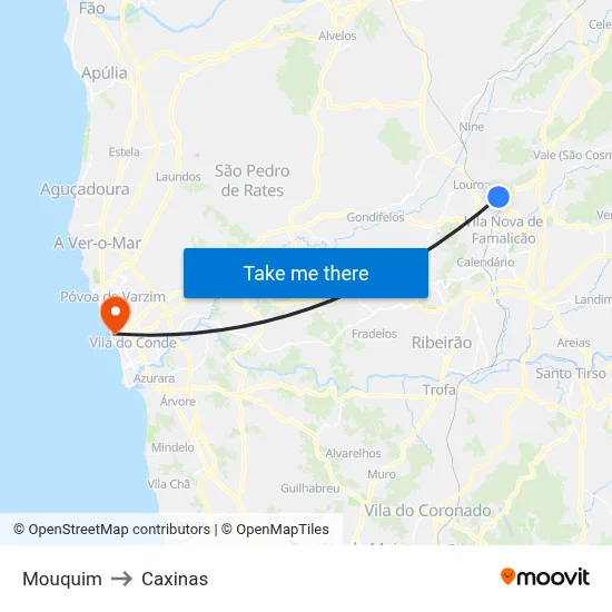 Mouquim to Caxinas map