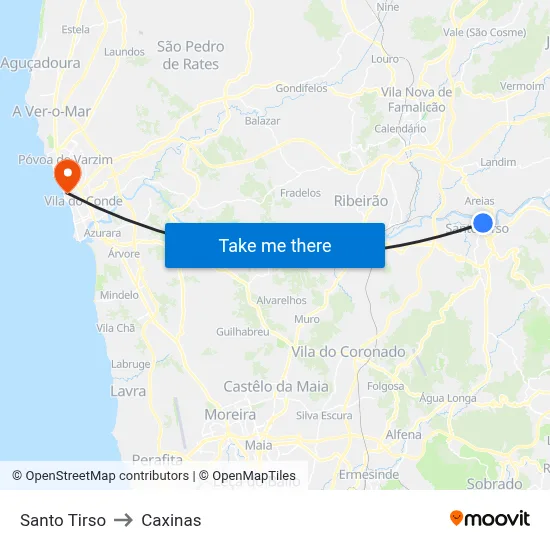 Santo Tirso to Caxinas map