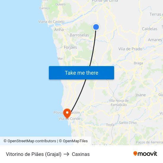 Vitorino de Piães (Grajal) to Caxinas map
