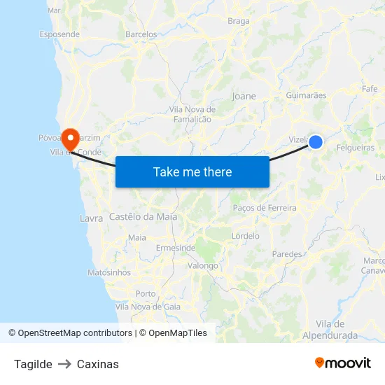 Tagilde to Caxinas map