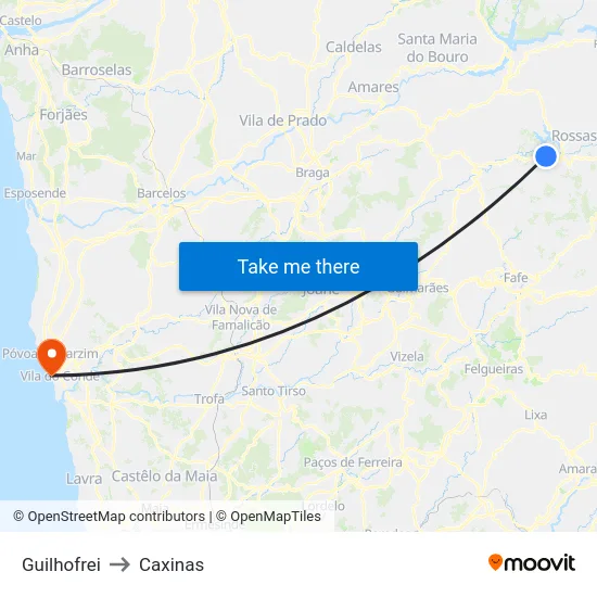 Guilhofrei to Caxinas map