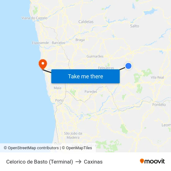 Celorico de Basto (Terminal) to Caxinas map
