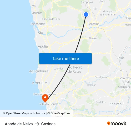 Abade de Neiva to Caxinas map