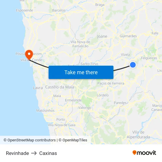Revinhade to Caxinas map