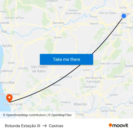 Rotunda Estação III to Caxinas map