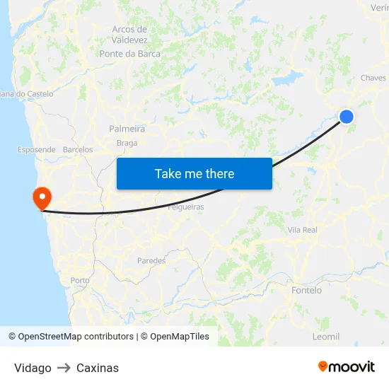 Vidago to Caxinas map