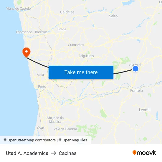 Utad A. Academica to Caxinas map