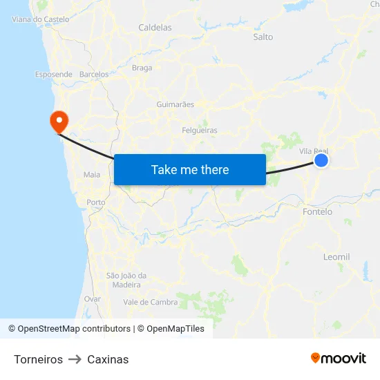 Torneiros to Caxinas map