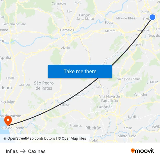 Infias to Caxinas map