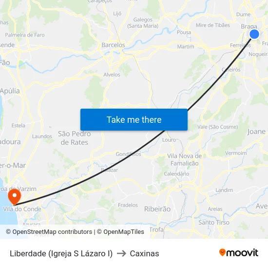 Liberdade (Igreja S Lázaro I) to Caxinas map