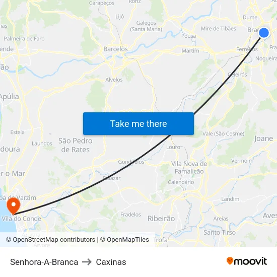 Senhora-A-Branca to Caxinas map