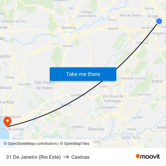 31 De Janeiro (Rio Este) to Caxinas map