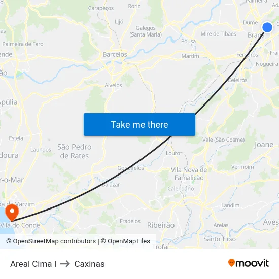 Areal Cima I to Caxinas map