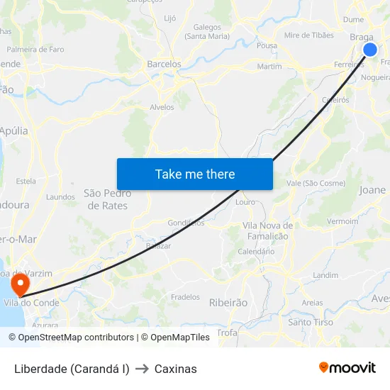 Liberdade (Carandá I) to Caxinas map