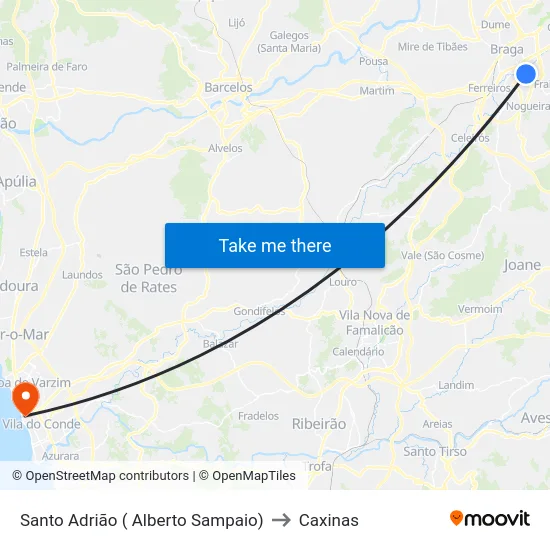 Santo Adrião ( Alberto Sampaio) to Caxinas map
