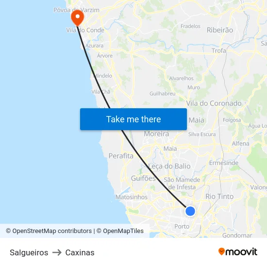 Salgueiros to Caxinas map