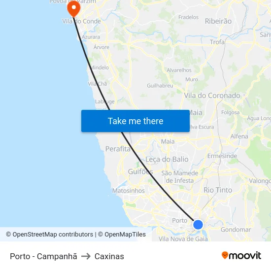 Porto - Campanhã to Caxinas map
