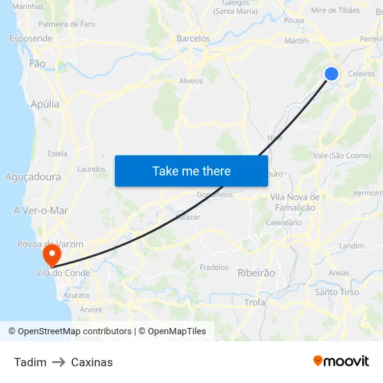 Tadim to Caxinas map