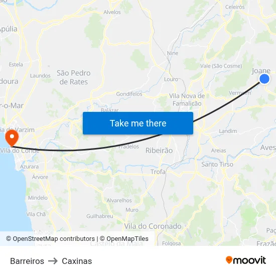 Barreiros to Caxinas map