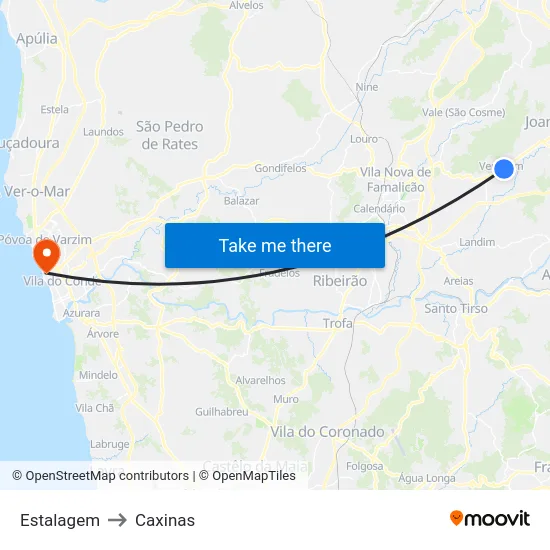 Estalagem to Caxinas map