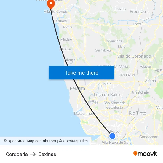 Cordoaria to Caxinas map