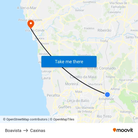 Boavista to Caxinas map