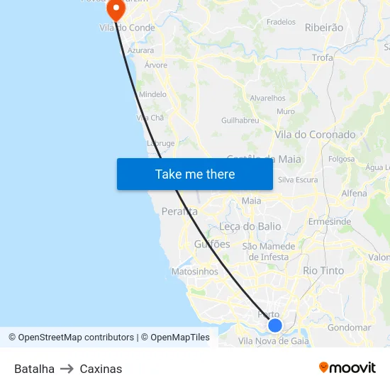 Batalha to Caxinas map