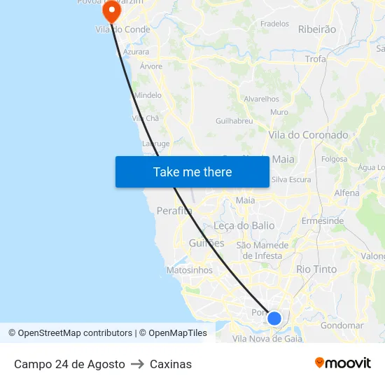 Campo 24 de Agosto to Caxinas map