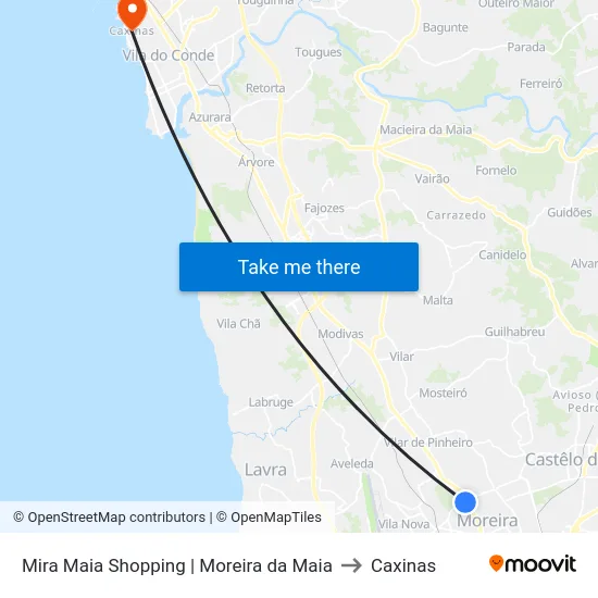 Mira Maia Shopping | Moreira da Maia to Caxinas map