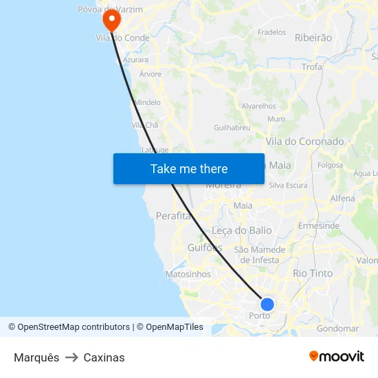 Marquês to Caxinas map