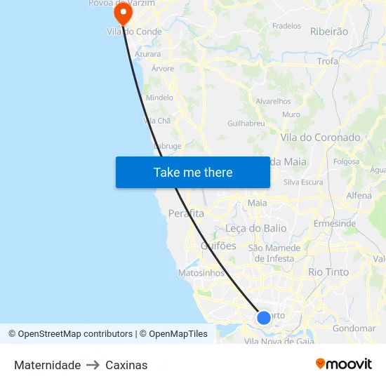 Maternidade to Caxinas map