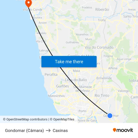 Gondomar (Câmara) to Caxinas map