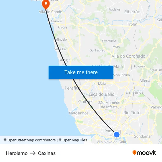 Heroismo to Caxinas map