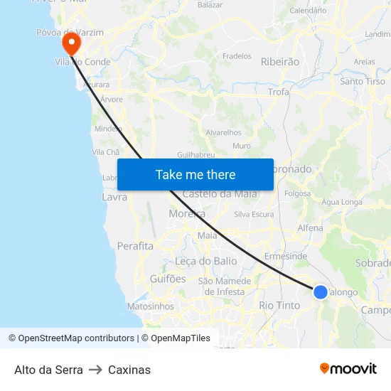 Alto da Serra to Caxinas map