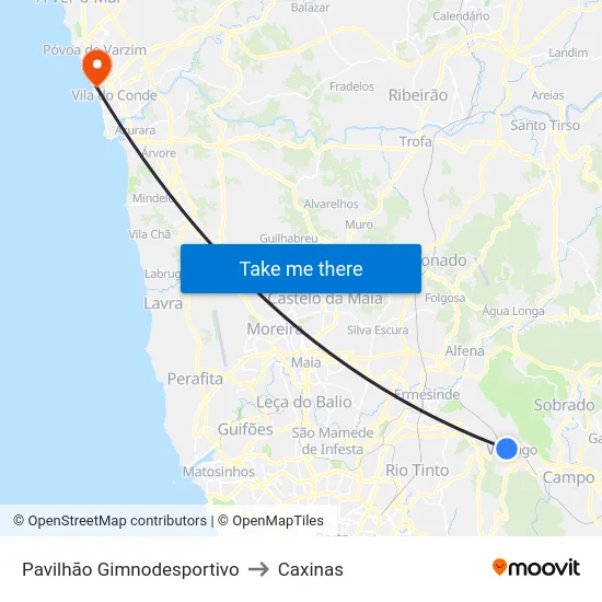 Pavilhão Gimnodesportivo to Caxinas map