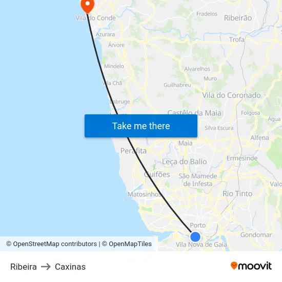 Ribeira to Caxinas map
