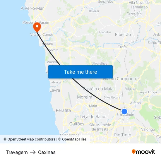 Travagem to Caxinas map