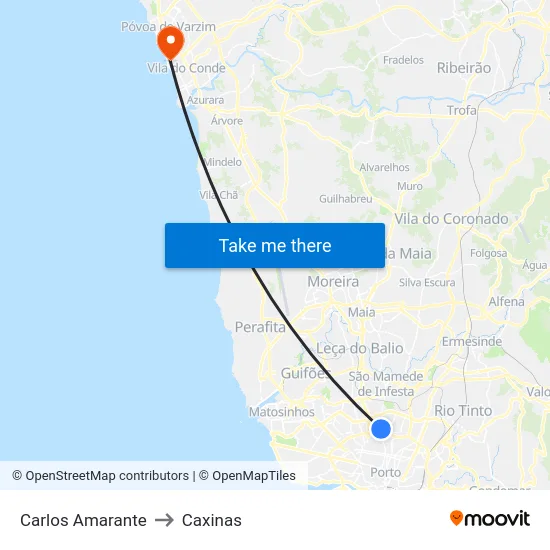 Carlos Amarante to Caxinas map
