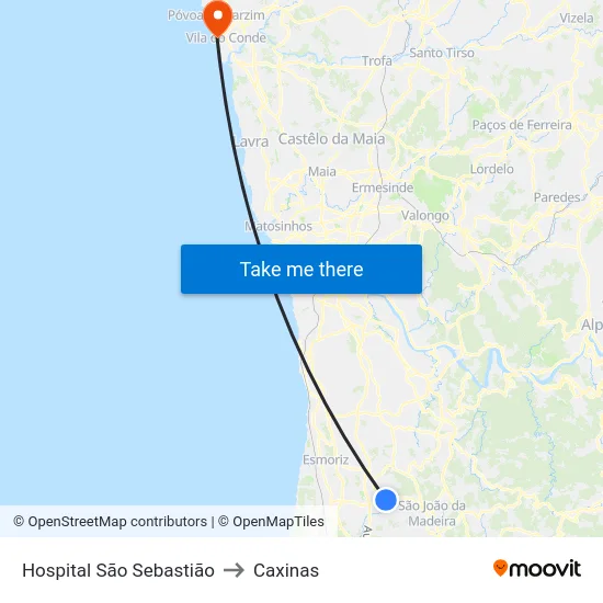 Hospital São Sebastião to Caxinas map