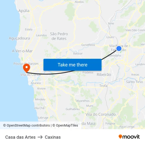Casa das Artes to Caxinas map