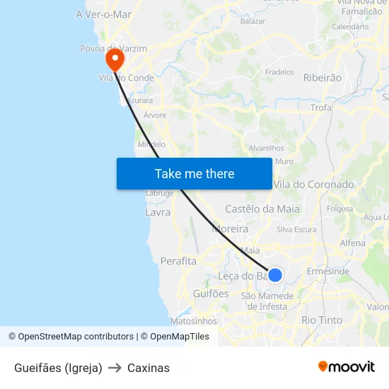 Gueifães (Igreja) to Caxinas map