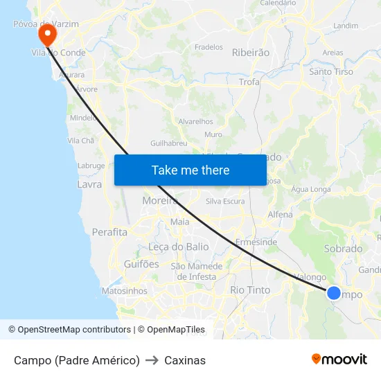Campo (Padre Américo) to Caxinas map