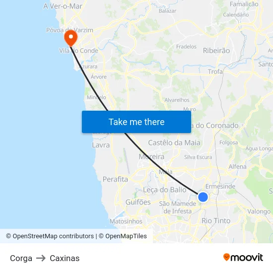 Corga to Caxinas map