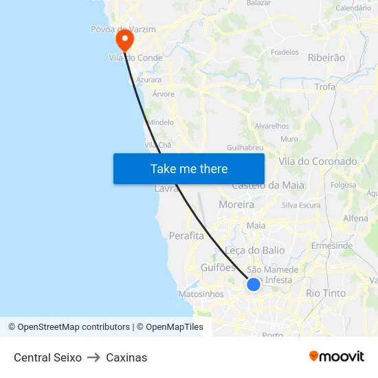 Central Seixo to Caxinas map