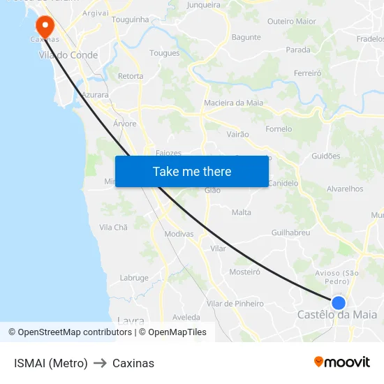 ISMAI (Metro) to Caxinas map