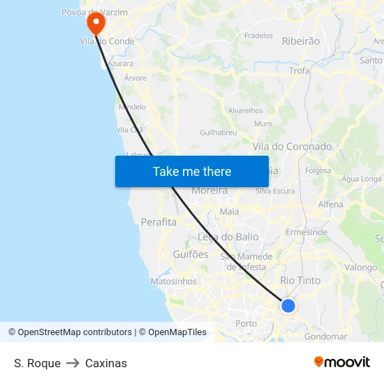 S. Roque to Caxinas map
