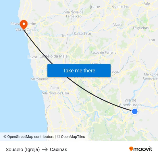 Souselo (Igreja) to Caxinas map