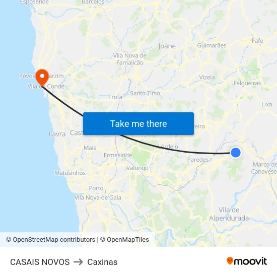 CASAIS NOVOS to Caxinas map
