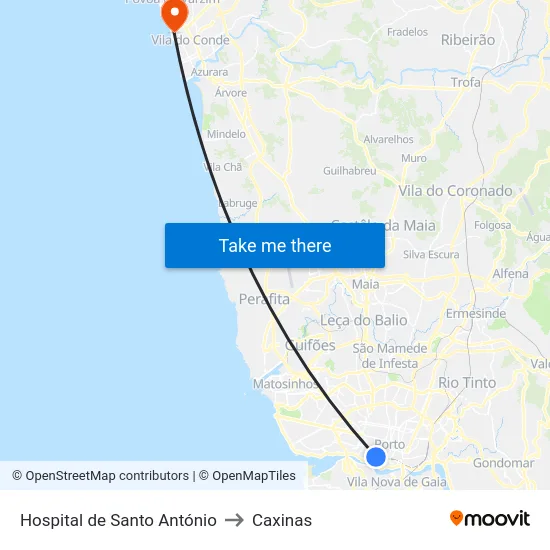 Hospital de Santo António to Caxinas map