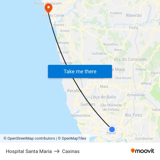 Hospital Santa Maria to Caxinas map
